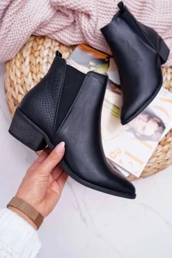 Damskie Boto Botki Damskie Płaski Obcas W Szpic Suwak Czarne Derme