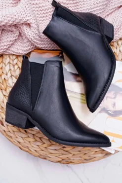 Damskie Boto Botki Damskie Płaski Obcas W Szpic Suwak Czarne Derme