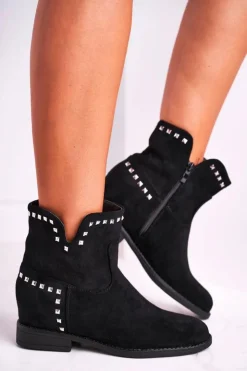 Damskie Boto Botki Damskie Płaski Obcas Czarne Autumn Vibes