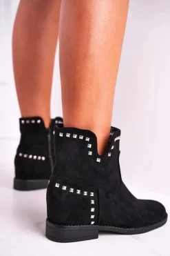 Damskie Boto Botki Damskie Płaski Obcas Czarne Autumn Vibes