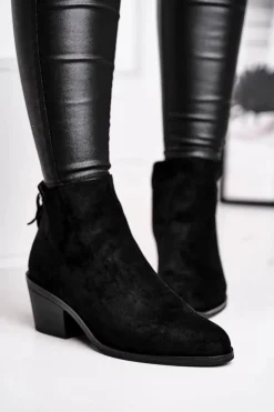 Damskie buty S.Barski Botki Damskie Płaski Obcas Ocieplane Jesienne Czarne Milky