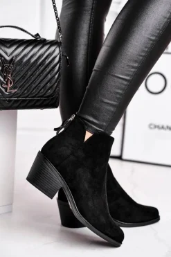 Damskie buty S.Barski Botki Damskie Płaski Obcas Ocieplane Jesienne Czarne Milky