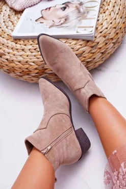 Boto Brązowe I Beżowe Botki|Botki Zamszowe*Botki Damskie Płaski Obcas Beżowe Umberco