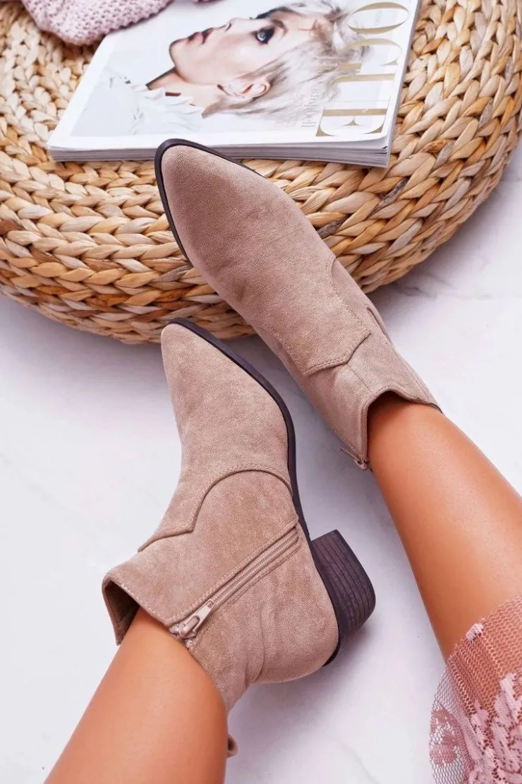 Boto Brązowe I Beżowe Botki|Botki Zamszowe*Botki Damskie Płaski Obcas Beżowe Umberco