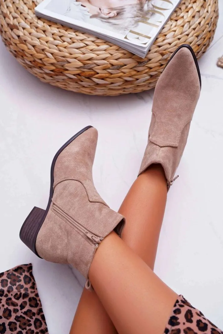 Boto Brązowe I Beżowe Botki|Botki Zamszowe*Botki Damskie Płaski Obcas Beżowe Umberco