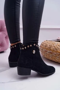 New Boto Botki Damskie Płaski Obcas Kowbojki Z Cyrkoniami Czarne Patti