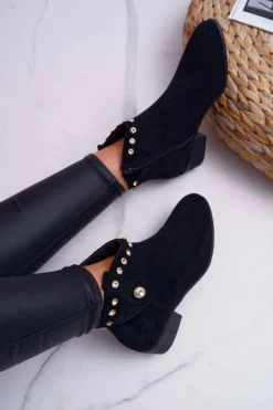 New Boto Botki Damskie Płaski Obcas Kowbojki Z Cyrkoniami Czarne Patti