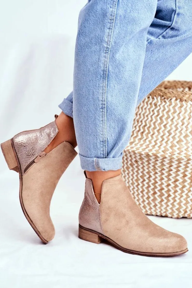 Hot Evento Botki Damskie Płaski Obcas Wiosenne Khaki Viva