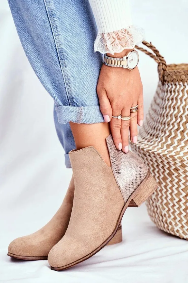 Hot Evento Botki Damskie Płaski Obcas Wiosenne Khaki Viva