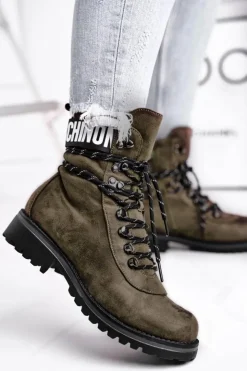 Damskie Evento Botki Damskie Płaski Obcas Na Suwak Zielone Popsi