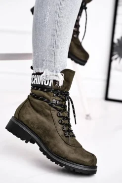 Damskie Evento Botki Damskie Płaski Obcas Na Suwak Zielone Popsi