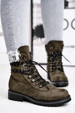 Damskie Evento Botki Damskie Płaski Obcas Na Suwak Zielone Popsi