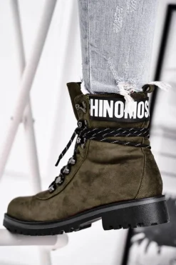 Damskie Evento Botki Damskie Płaski Obcas Na Suwak Zielone Popsi