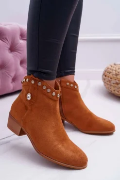 Damskie Boto Botki Damskie Płaski Obcas Kowbojki Z Cyrkoniami Camel Patti