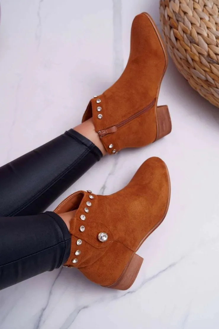 Damskie Boto Botki Damskie Płaski Obcas Kowbojki Z Cyrkoniami Camel Patti