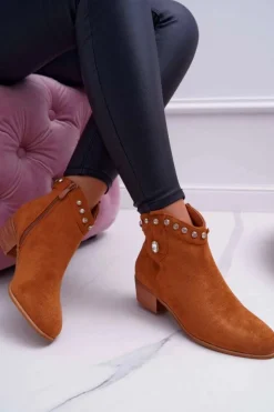 Damskie Boto Botki Damskie Płaski Obcas Kowbojki Z Cyrkoniami Camel Patti