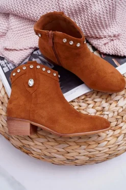 Damskie Boto Botki Damskie Płaski Obcas Kowbojki Z Cyrkoniami Camel Patti