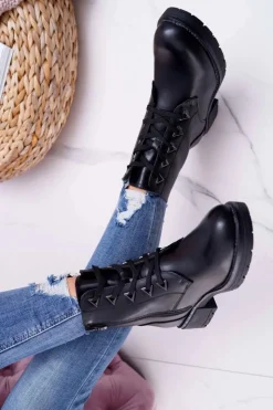 Damskie Buty Sergio Leone Botki Damskie Płaski Obcas Czarne Sergio Leone TR718