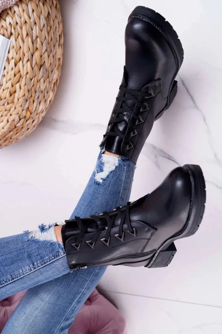 Damskie Buty Sergio Leone Botki Damskie Płaski Obcas Czarne Sergio Leone TR718