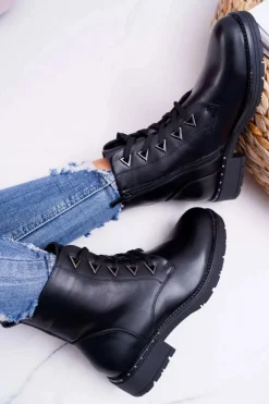 Damskie Buty Sergio Leone Botki Damskie Płaski Obcas Czarne Sergio Leone TR718