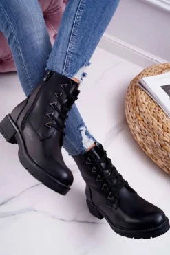 Damskie Buty Sergio Leone Botki Damskie Płaski Obcas Czarne Sergio Leone TR718