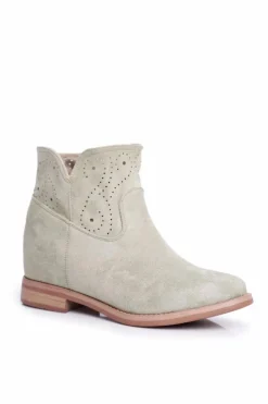 Best Boto Botki Damskie Płaski Obcas Zamszowe Ażurowe Zielone Raffe