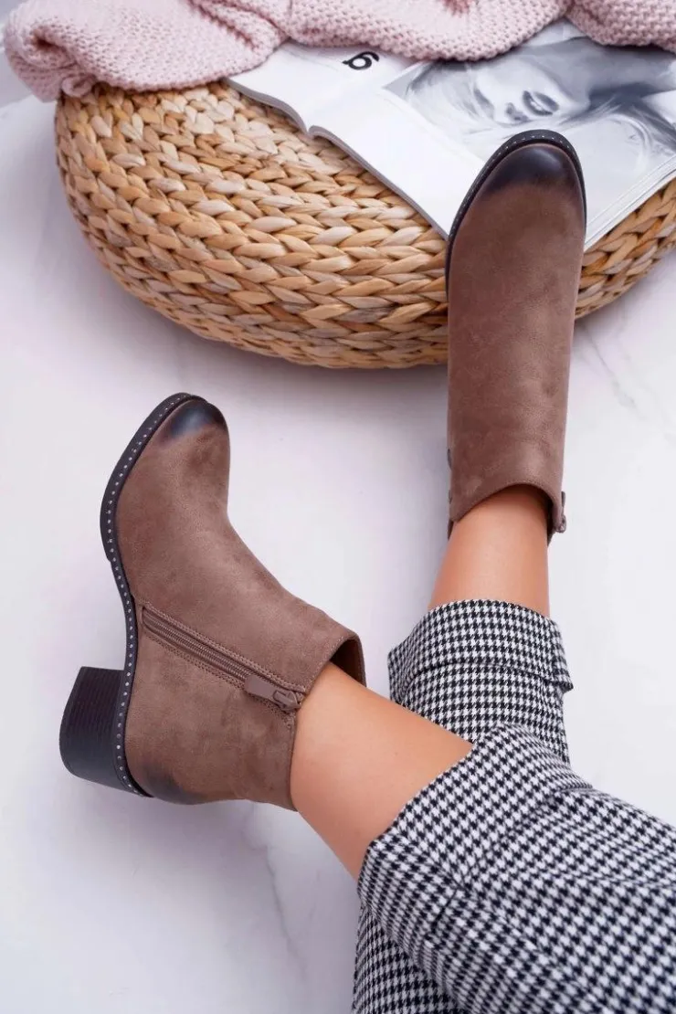 Outlet Buty damskie Vinceza Botki Damskie Płaski Obcas Beżowe Tristram