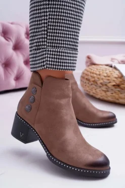 Outlet Buty damskie Vinceza Botki Damskie Płaski Obcas Beżowe Tristram