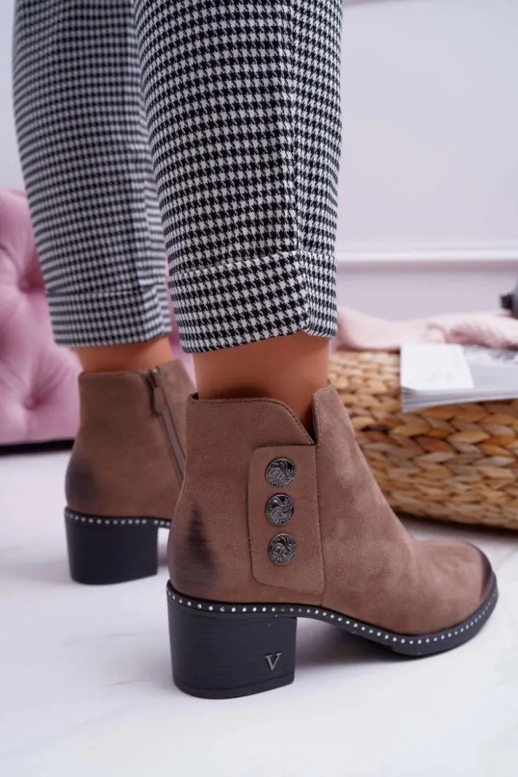 Outlet Buty damskie Vinceza Botki Damskie Płaski Obcas Beżowe Tristram
