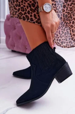 Damskie Boto Botki Damskie Płaski Obcas Czarne Umberco