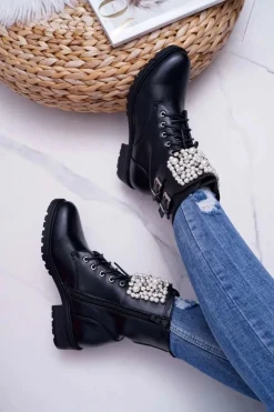 Boto Botki Zimowe Damskie|Botki Workery*Botki Damskie Płaski Obcas Militarne Czarne Bemmer