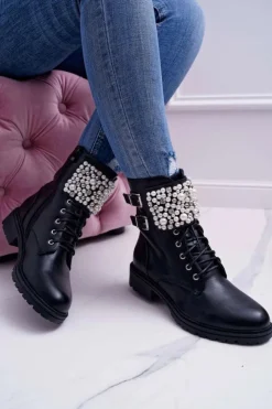 Boto Botki Zimowe Damskie|Botki Workery*Botki Damskie Płaski Obcas Militarne Czarne Bemmer