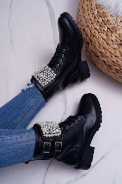 Boto Botki Zimowe Damskie|Botki Workery*Botki Damskie Płaski Obcas Militarne Czarne Bemmer