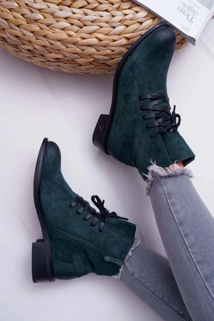 Damskie Buty damskie Vinceza Botki Damskie Płaski Obcas Workery Zielone Teref