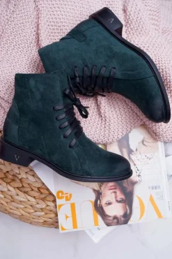 Damskie Buty damskie Vinceza Botki Damskie Płaski Obcas Workery Zielone Teref