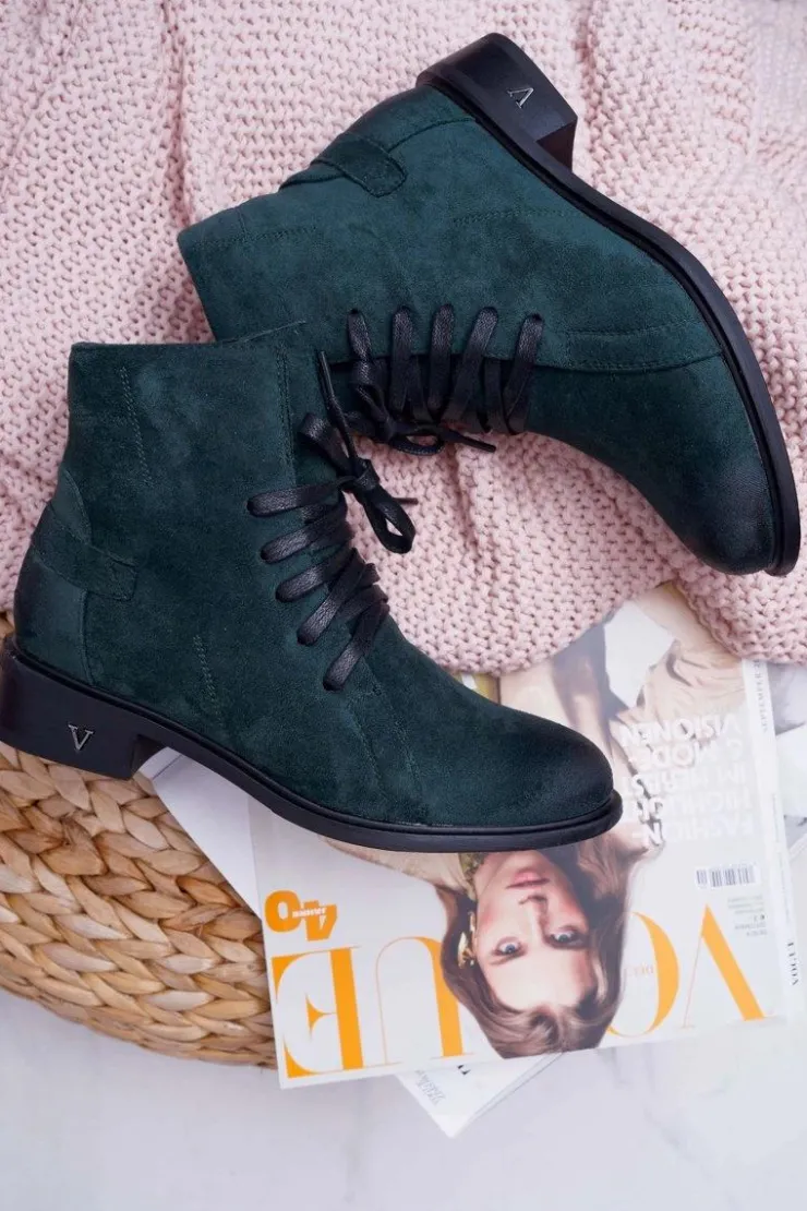 Damskie Buty damskie Vinceza Botki Damskie Płaski Obcas Workery Zielone Teref