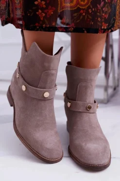 Damskie Laura Messi Botki Damskie Płaskie 1890 Skóra Zamsz Beżowe Darmah