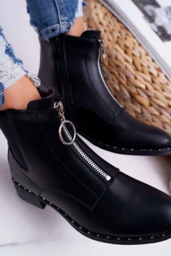 Boto Botki Zimowe Damskie|Botki Płaskie*Botki Damskie Płaskie Ozdobny Suwak Czarne Vermina