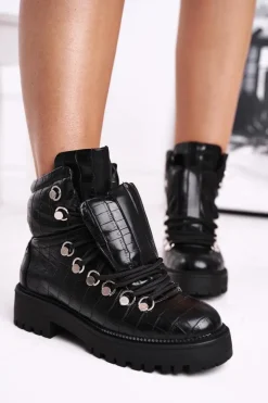 Boto Botki Sznurowane|Czarne Botki*Botki Damskie Płaskie z Językiem Czarne Passa