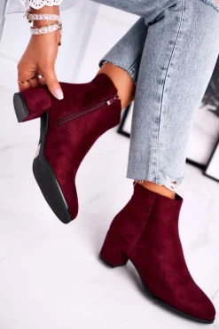 Damskie Buty Sergio Leone Botki Damskie Sergio Leone Bordowe BT528