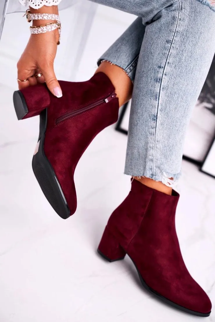 Damskie Buty Sergio Leone Botki Damskie Sergio Leone Bordowe BT528