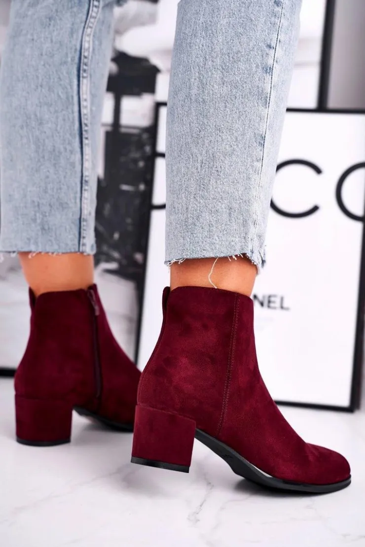 Damskie Buty Sergio Leone Botki Damskie Sergio Leone Bordowe BT528