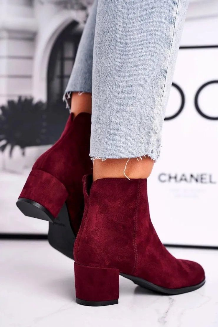 Damskie Buty Sergio Leone Botki Damskie Sergio Leone Bordowe BT528