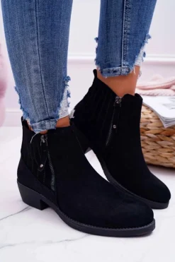 Buty Sergio Leone Botki Zimowe Damskie|Botki Zamszowe*Botki Damskie Sergio Leone Czarne BT500 Jeronte