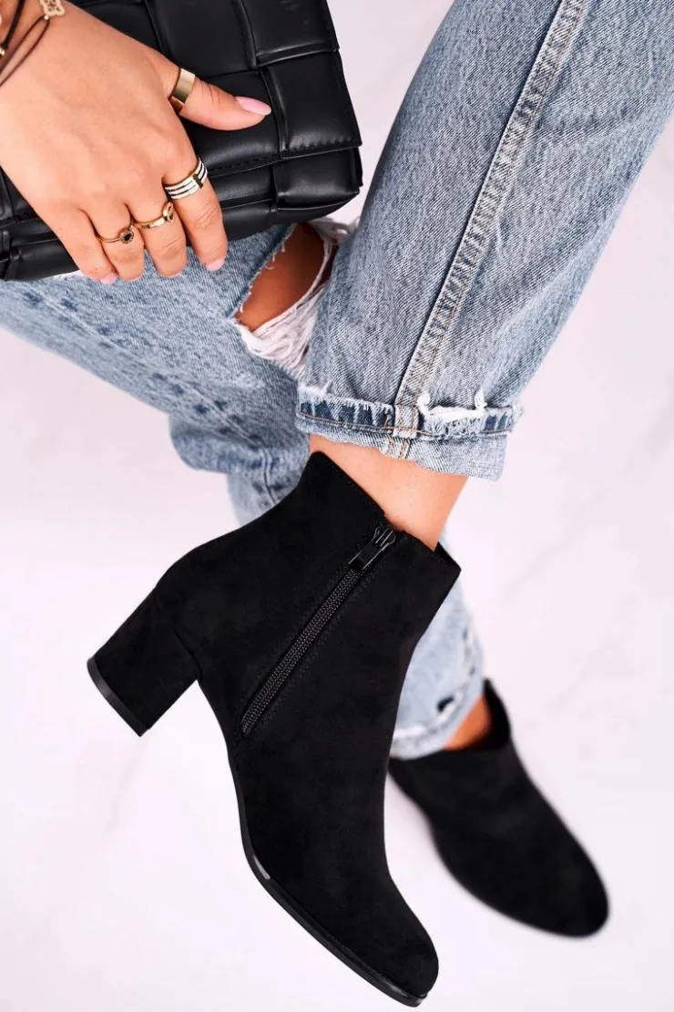 Buty Sergio Leone Botki Na Słupku|Czarne Botki*Botki Damskie Sergio Leone Czarne BT528