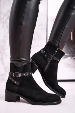 Buty Sergio Leone Botki Damskie Sergio Leone Zamszowe Czarne BT615