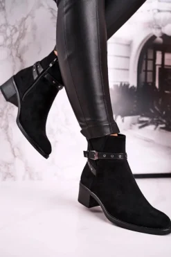 Buty Sergio Leone Botki Damskie Sergio Leone Zamszowe Czarne BT615