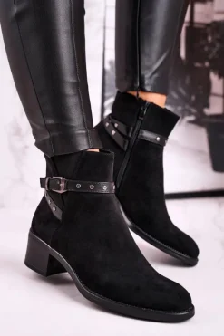 Buty Sergio Leone Botki Damskie Sergio Leone Zamszowe Czarne BT615