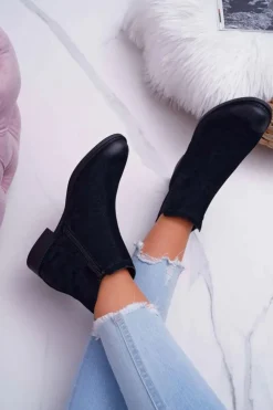 Damskie Buty Sergio Leone Botki Damskie Sergio Leone Sztyblety Eko Nubuk Czarne Vuko