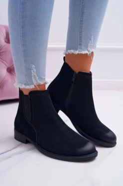 Damskie Buty Sergio Leone Botki Damskie Sergio Leone Sztyblety Eko Nubuk Czarne Vuko